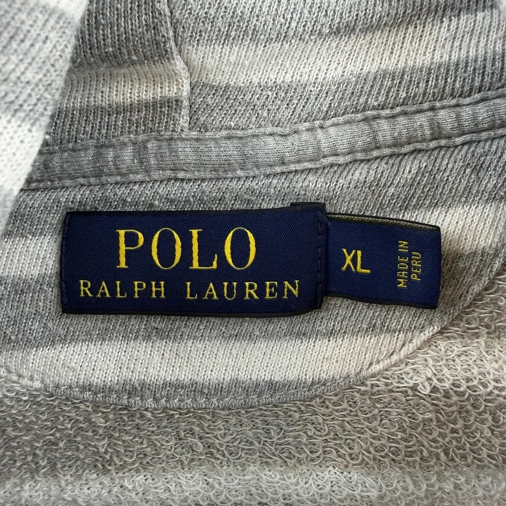 Polo Ralph Lauren Hoodie Mens XL Gray Striped Knit Pullover Logo Sweatshirt